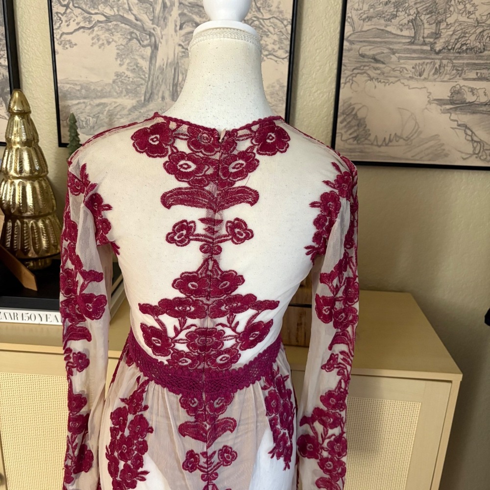 FOR LOVE & LEMONS Floral‎ Temecula Long Sleeve Sheer Maxi Dress Red Size Small - Picture 4 of 11
